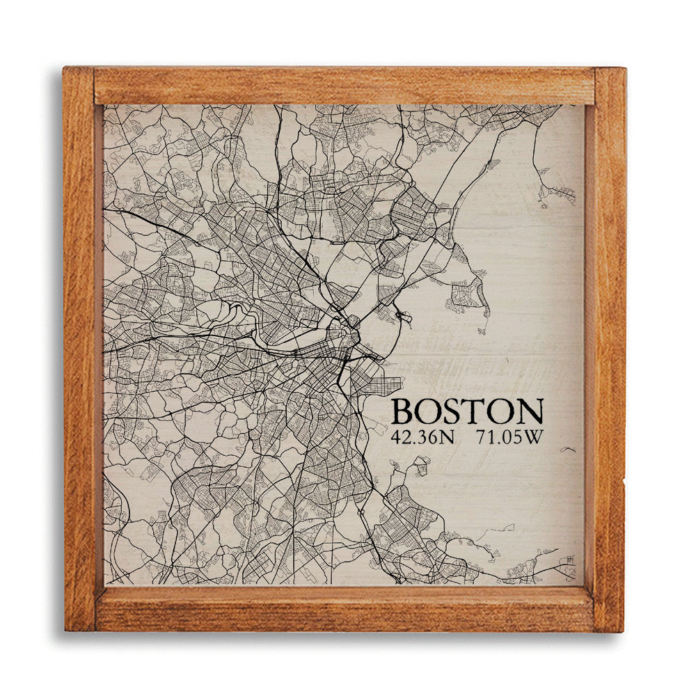 Boston Neutral City Map Wall Art