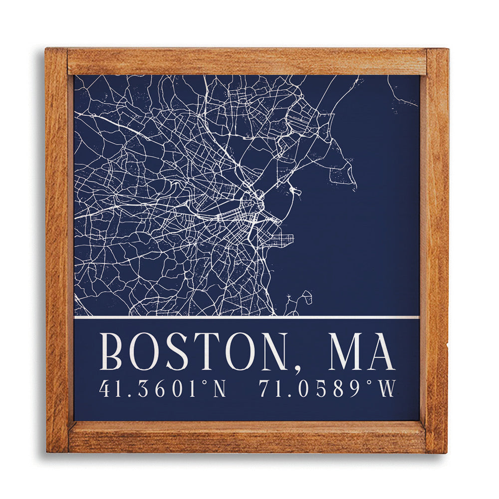 Boston City Grid Coordinates Wall Art
