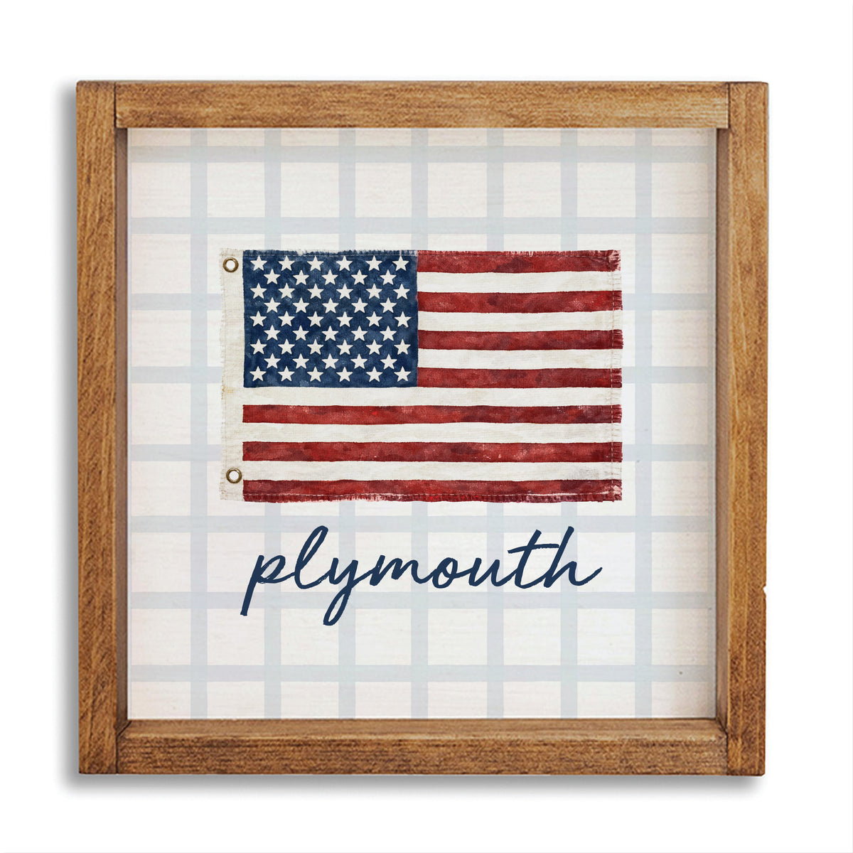 American Flag Blue Plaid Personalized Wall Art