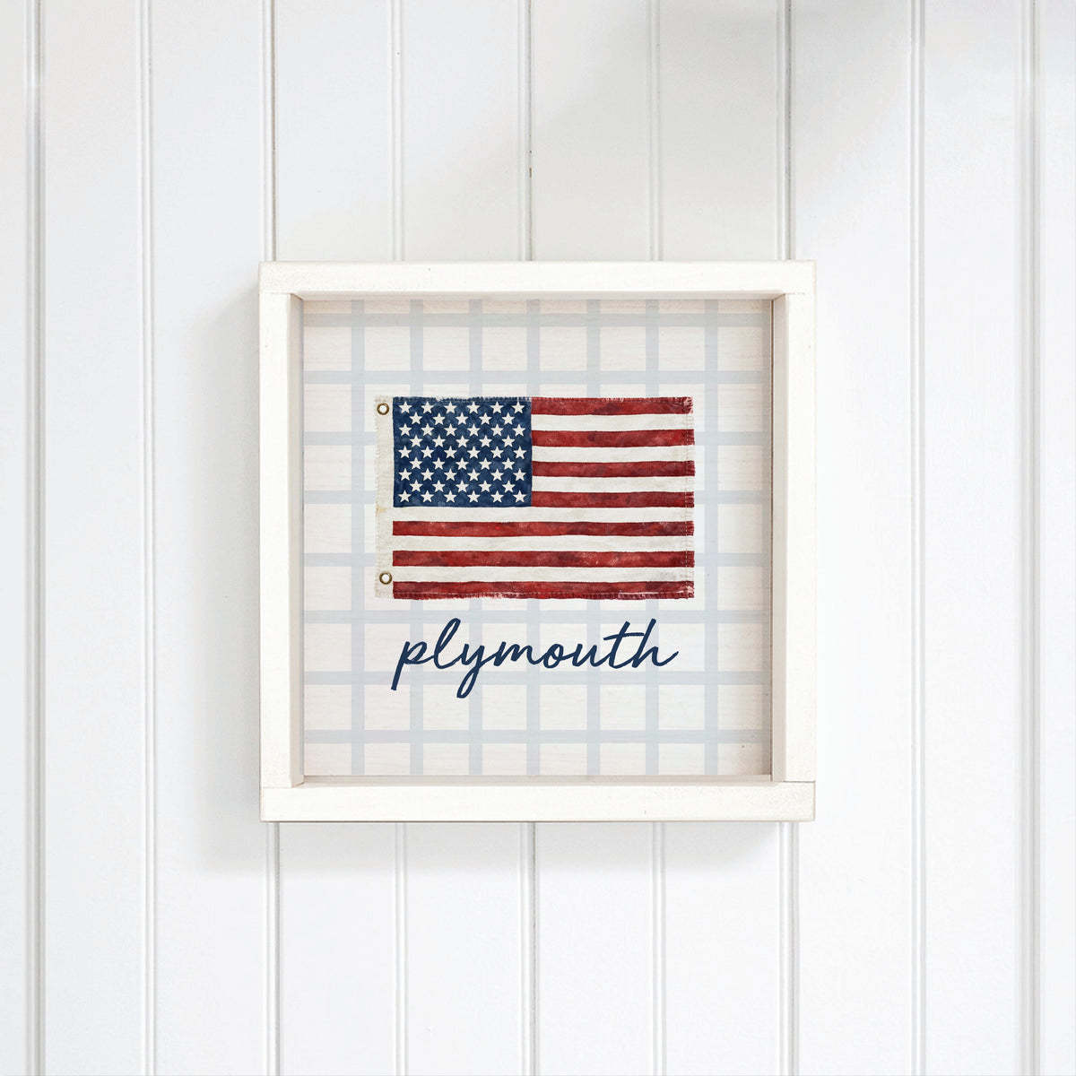 American Flag Blue Plaid Personalized Wall Art