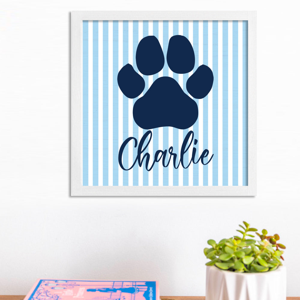 Striped Blue Paw Personalized Wall Art