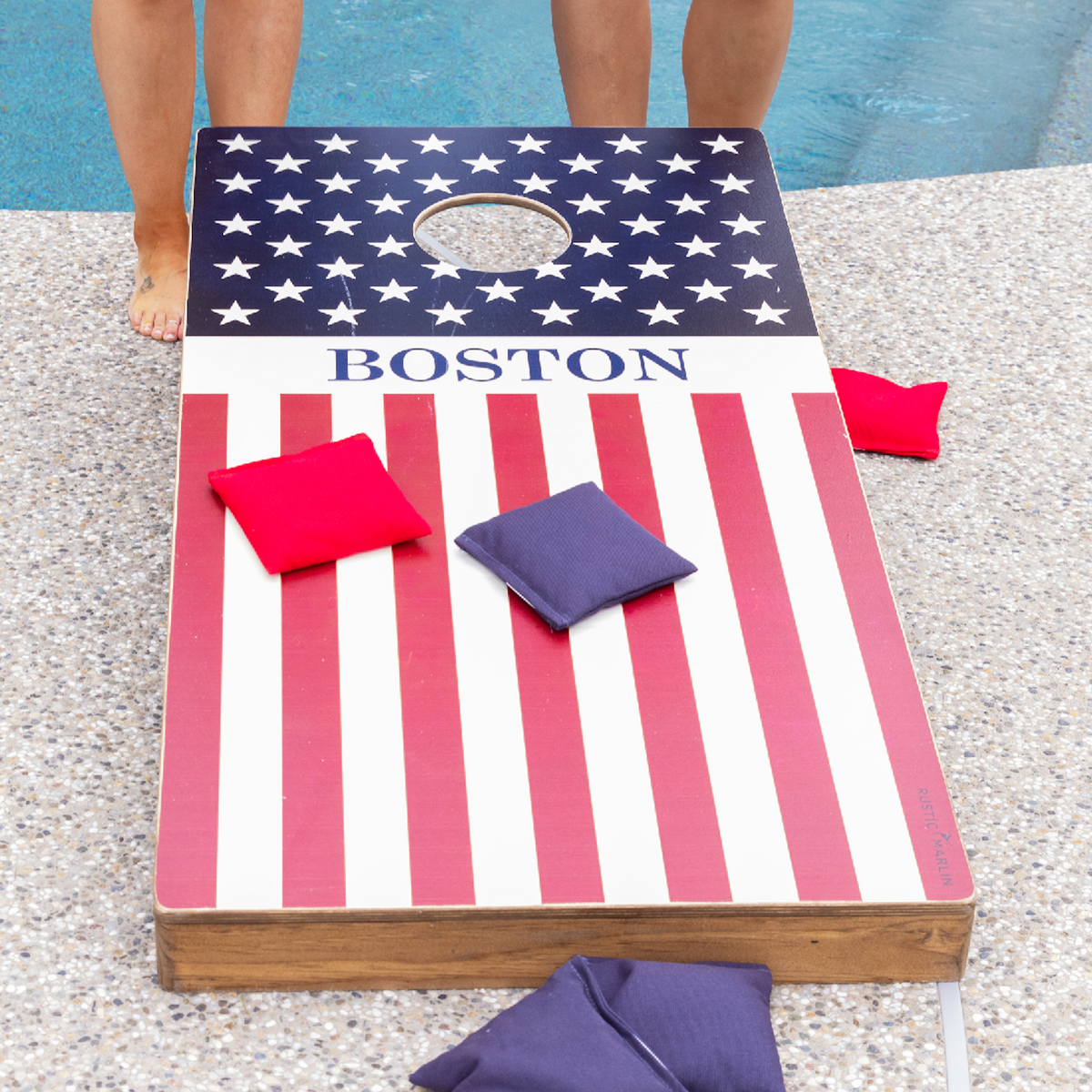 Vertical 50 Stars Flag Personalized Cornhole Game Set
