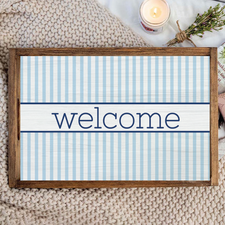 Light Blue Stripes Personalized Serving Tray