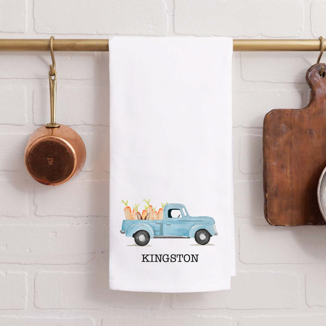Easter Bunny Truck Personalized Tea Towel