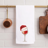 Santa Hat Wine Glass Tea Towel