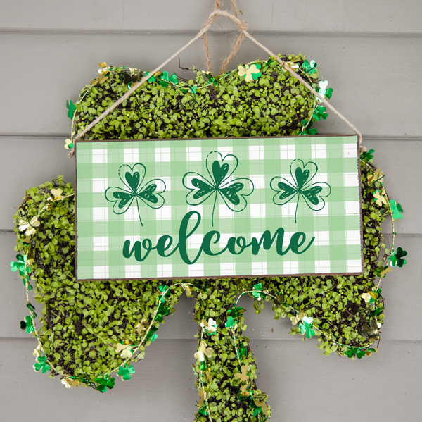 Welcome Plaid Shamrocks Twine Sign
