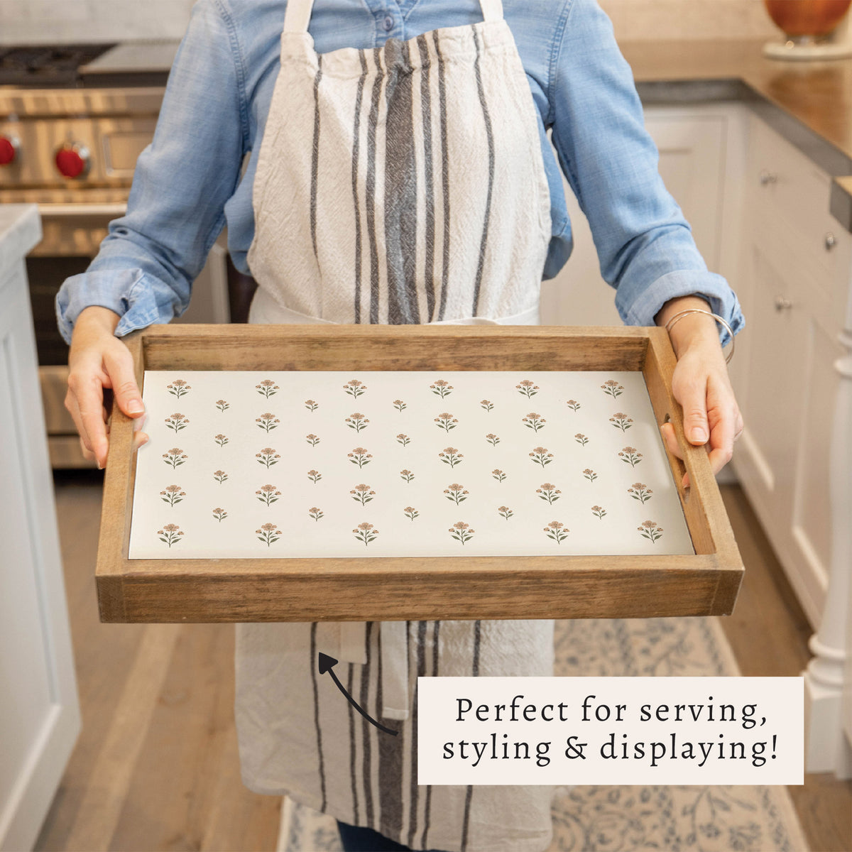 Floral Block Print Serving Tray