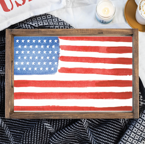 American Flag Watercolor Serving Tray