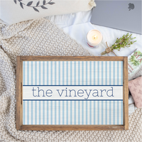 Light Blue Stripes Personalized Serving Tray