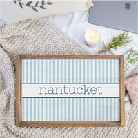 Light Blue Stripes Personalized Serving Tray