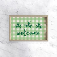 Welcome Plaid Shamrock Serving Wooden Serving Tray