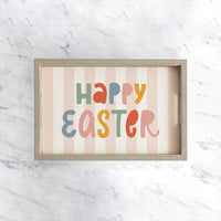 Pink Striped Happy Easter Wooden Serving Tray