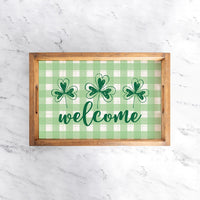 Welcome Plaid Shamrock Serving Wooden Serving Tray