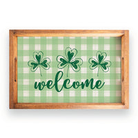 Welcome Plaid Shamrock Serving Wooden Serving Tray
