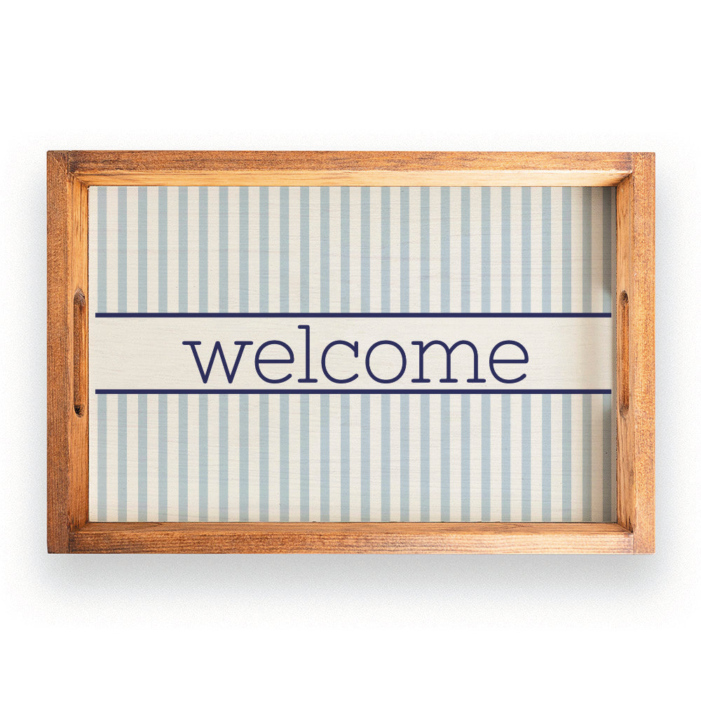Light Blue Stripes Personalized Serving Tray