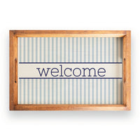 Light Blue Stripes Personalized Serving Tray