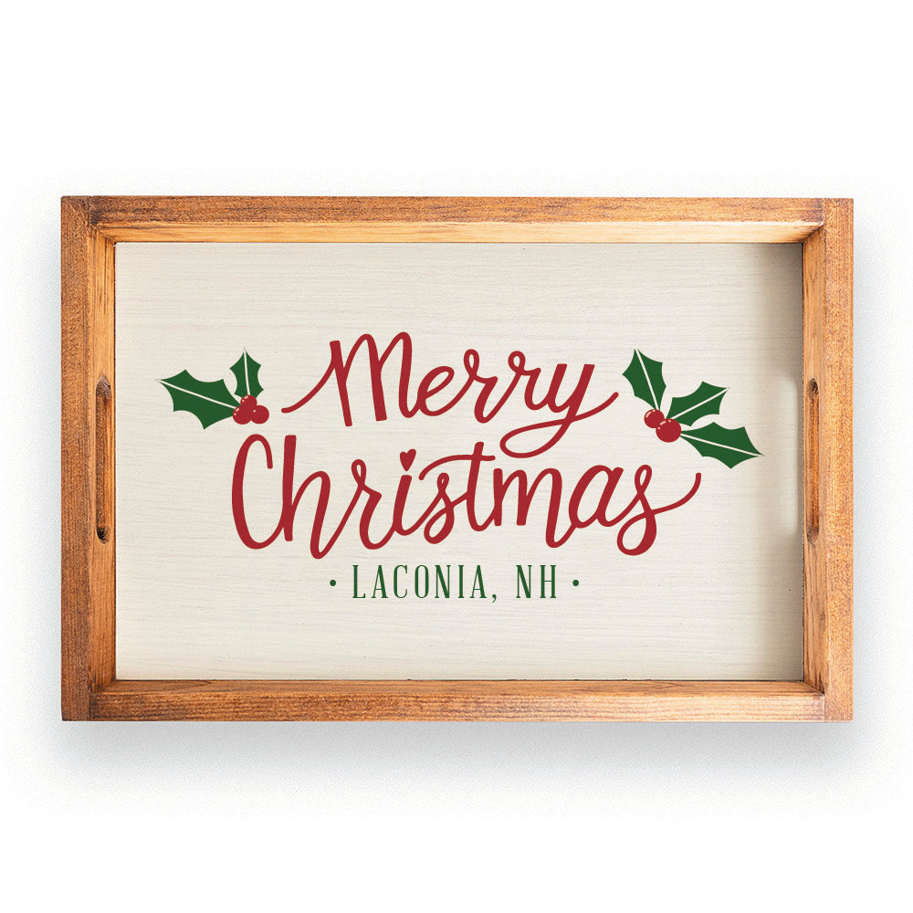 Merry Christmas Holly Personalized Serving Tray