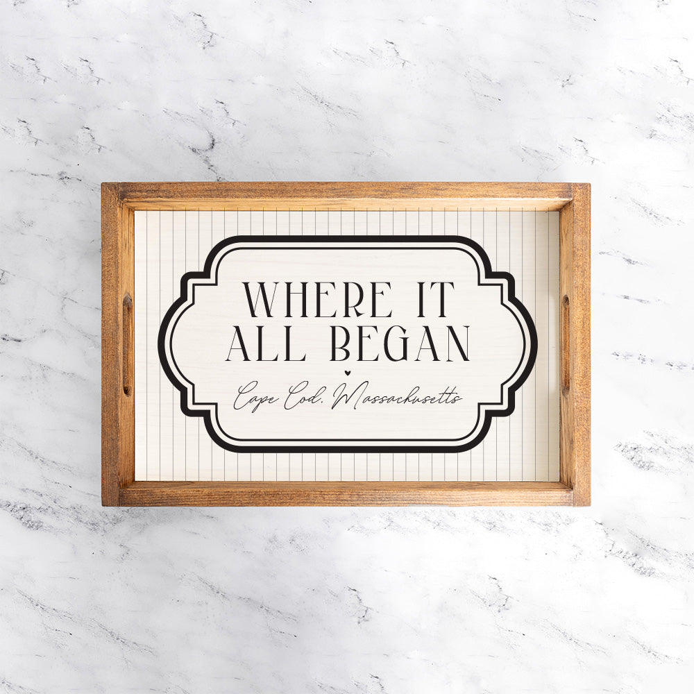 Where it All Began Striped Personalized Wooden Serving Tray
