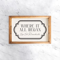 Where it All Began Striped Personalized Wooden Serving Tray