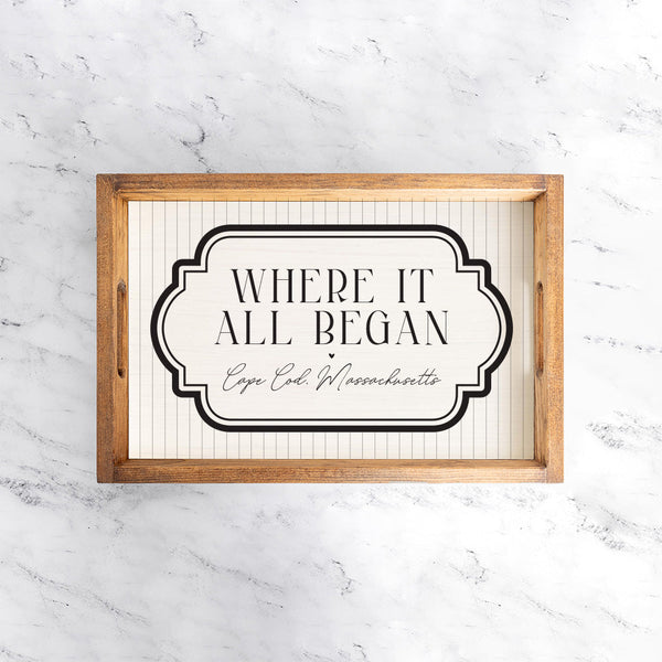 Where it All Began Striped Personalized Wooden Serving Tray
