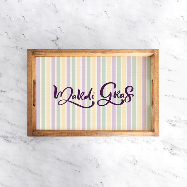 Mardi Gras Striped Wooden Serving Tray