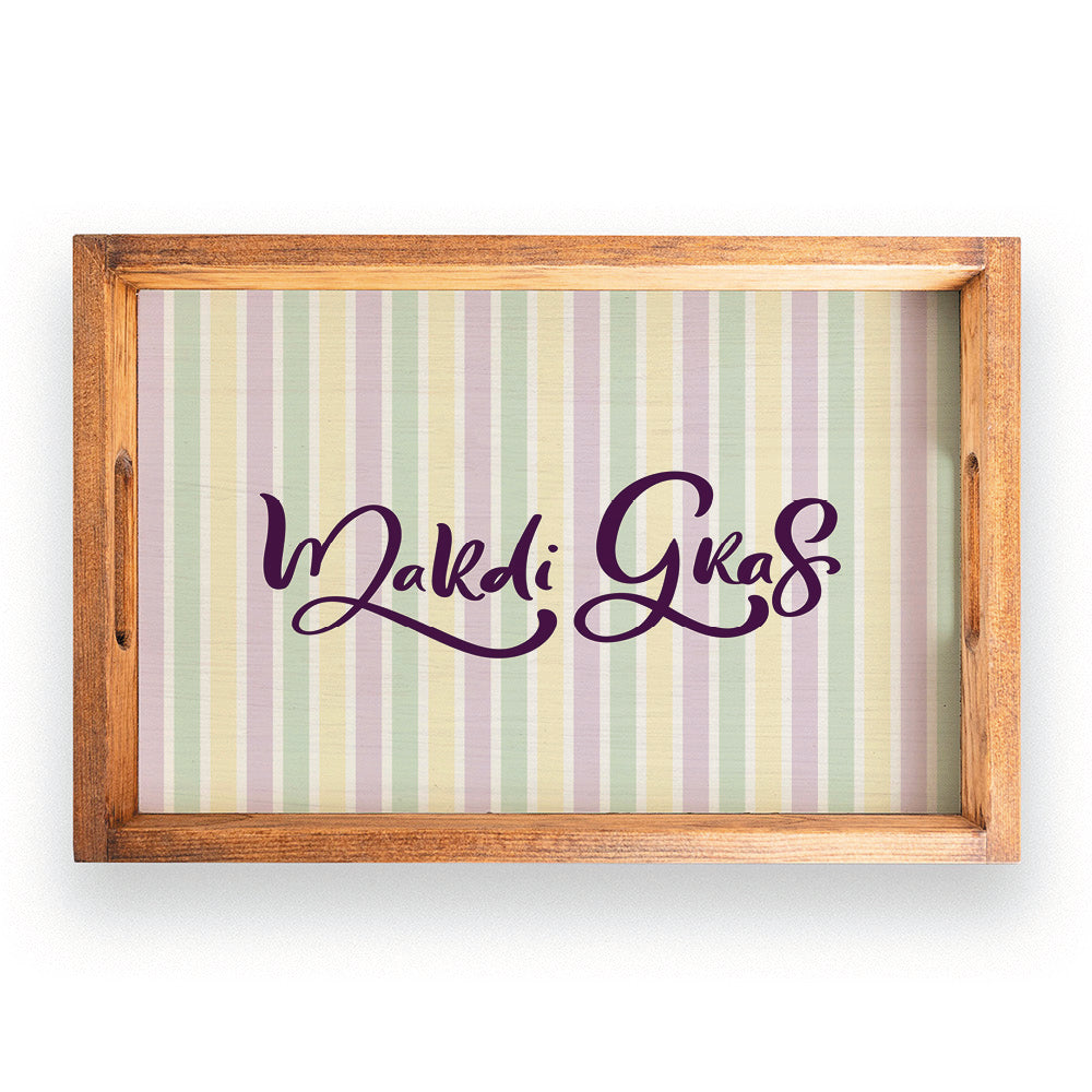Mardi Gras Striped Wooden Serving Tray
