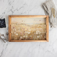 Field Of Flowers Landscape Woodedn Serving Tray