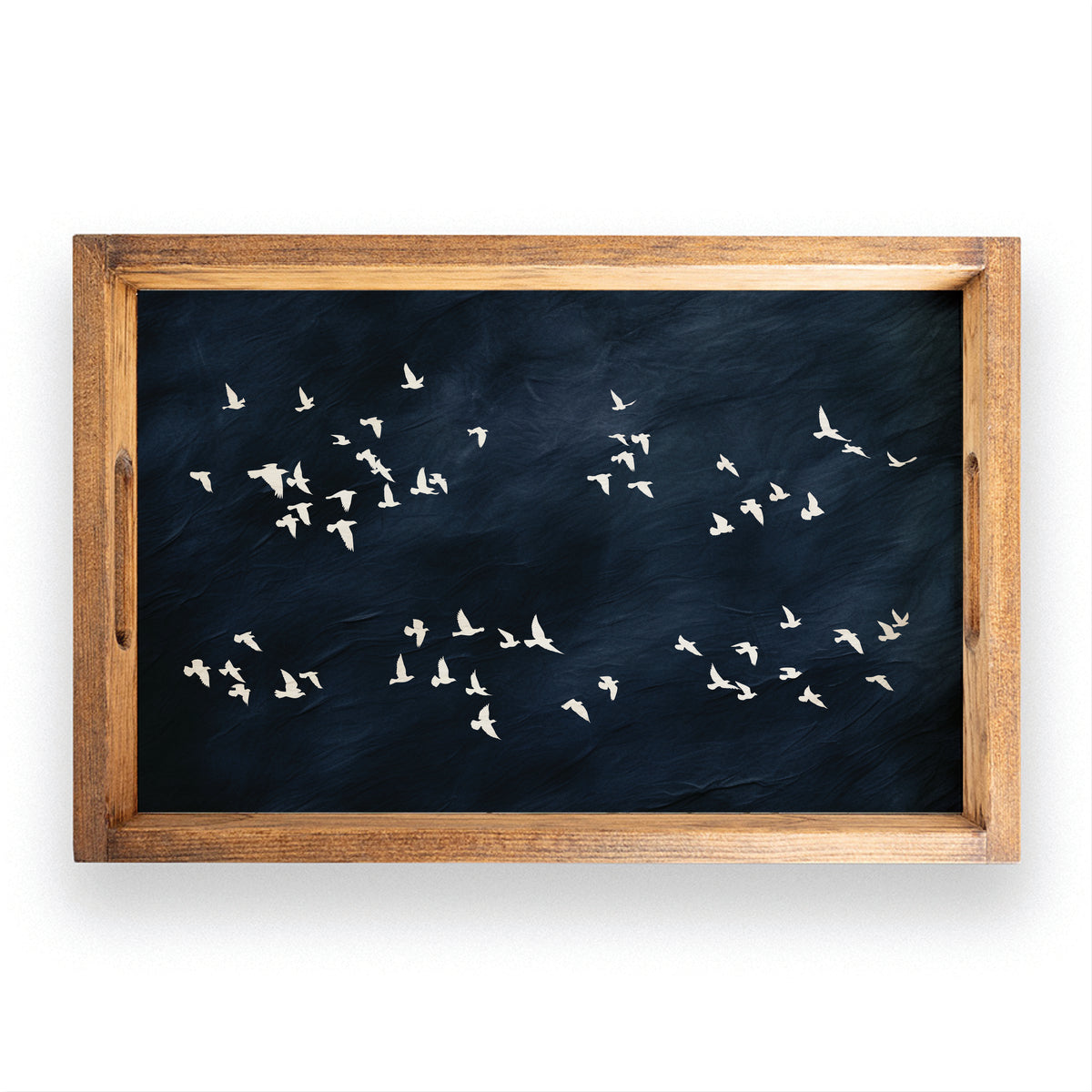 White Birds On Dark Sky Landscape Wooden Serving Tray