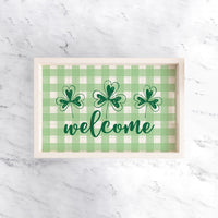 Welcome Plaid Shamrock Serving Wooden Serving Tray