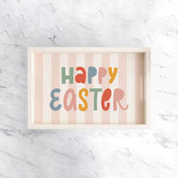 Pink Striped Happy Easter Wooden Serving Tray