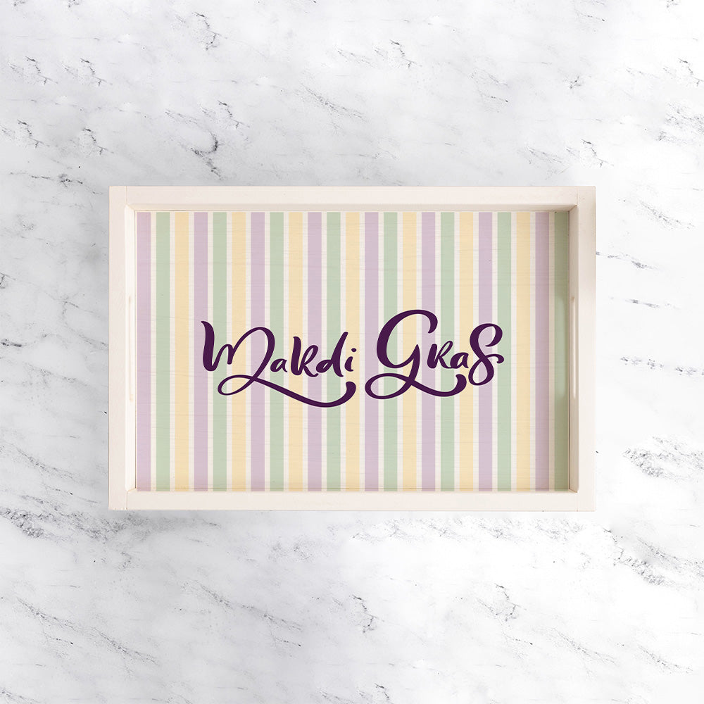 Mardi Gras Striped Wooden Serving Tray