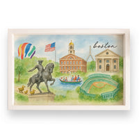 Boston Landmark Watercolor Wooden Serving Tray
