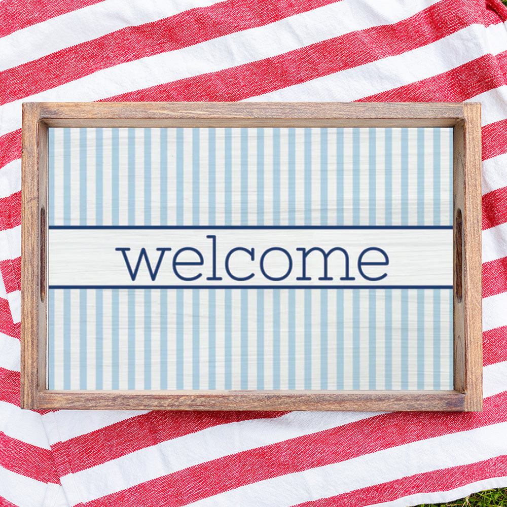 Light Blue Stripes Personalized Serving Tray