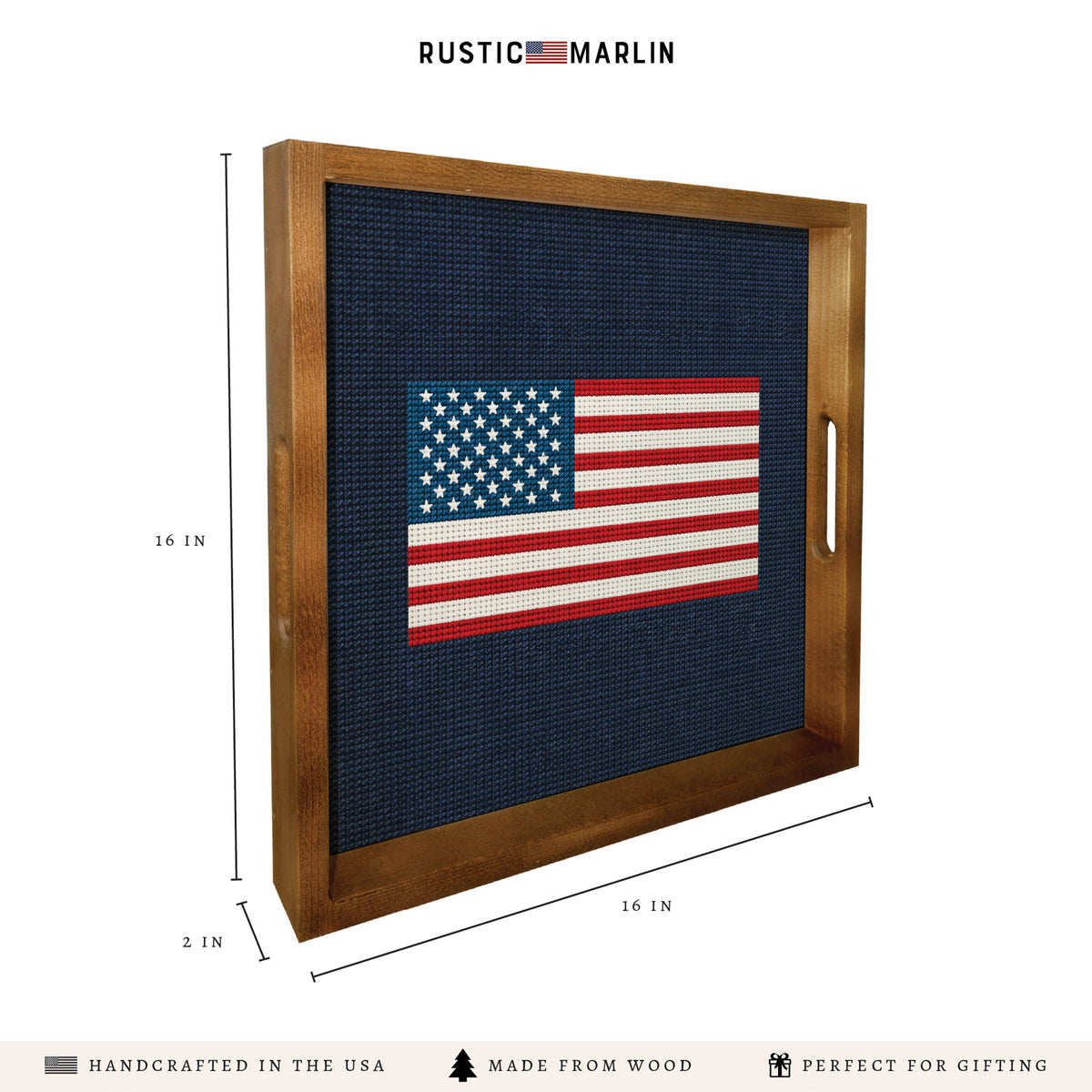 American Flag Printed Needlepoint Serving Tray