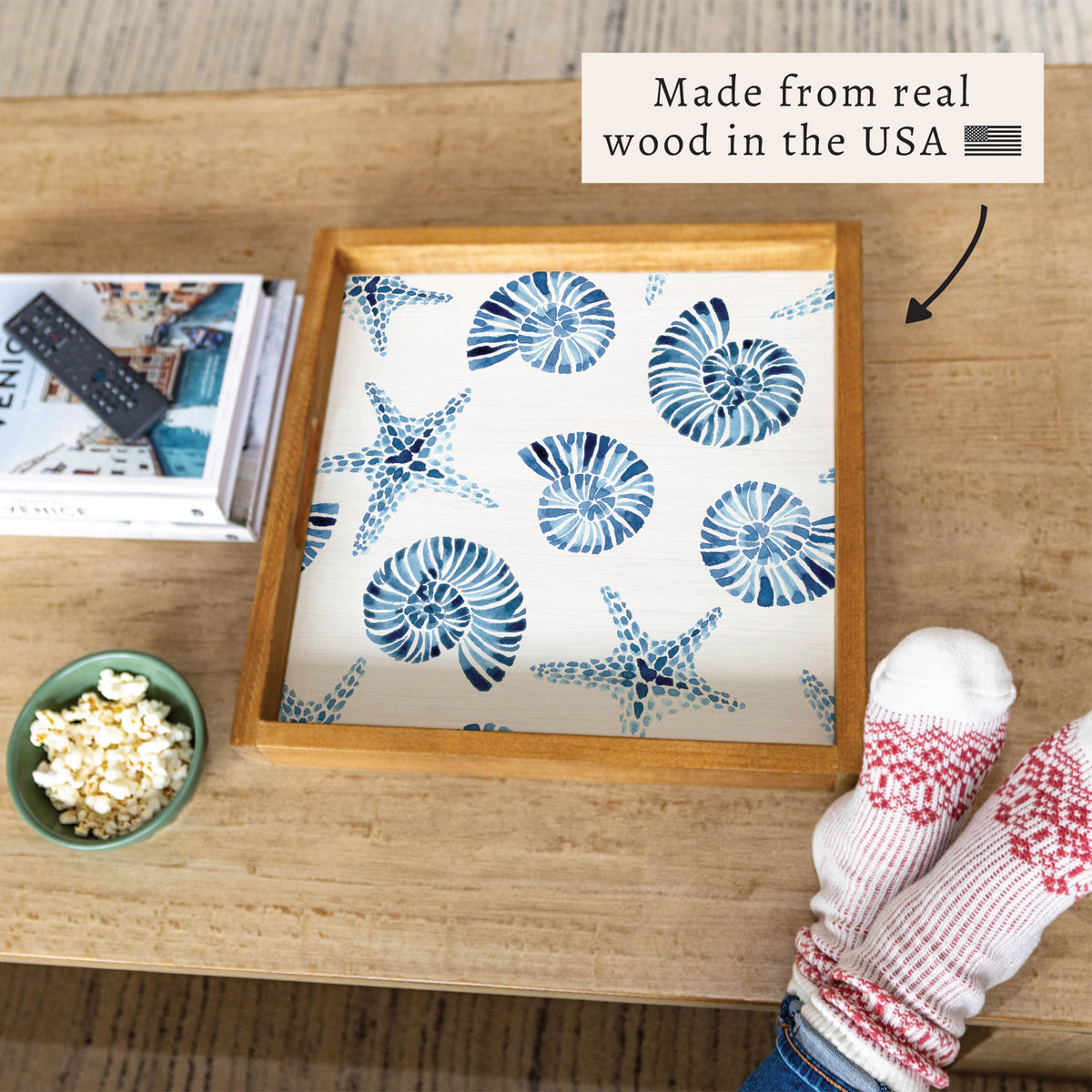Blue Shell Starfish Pattern Serving Tray