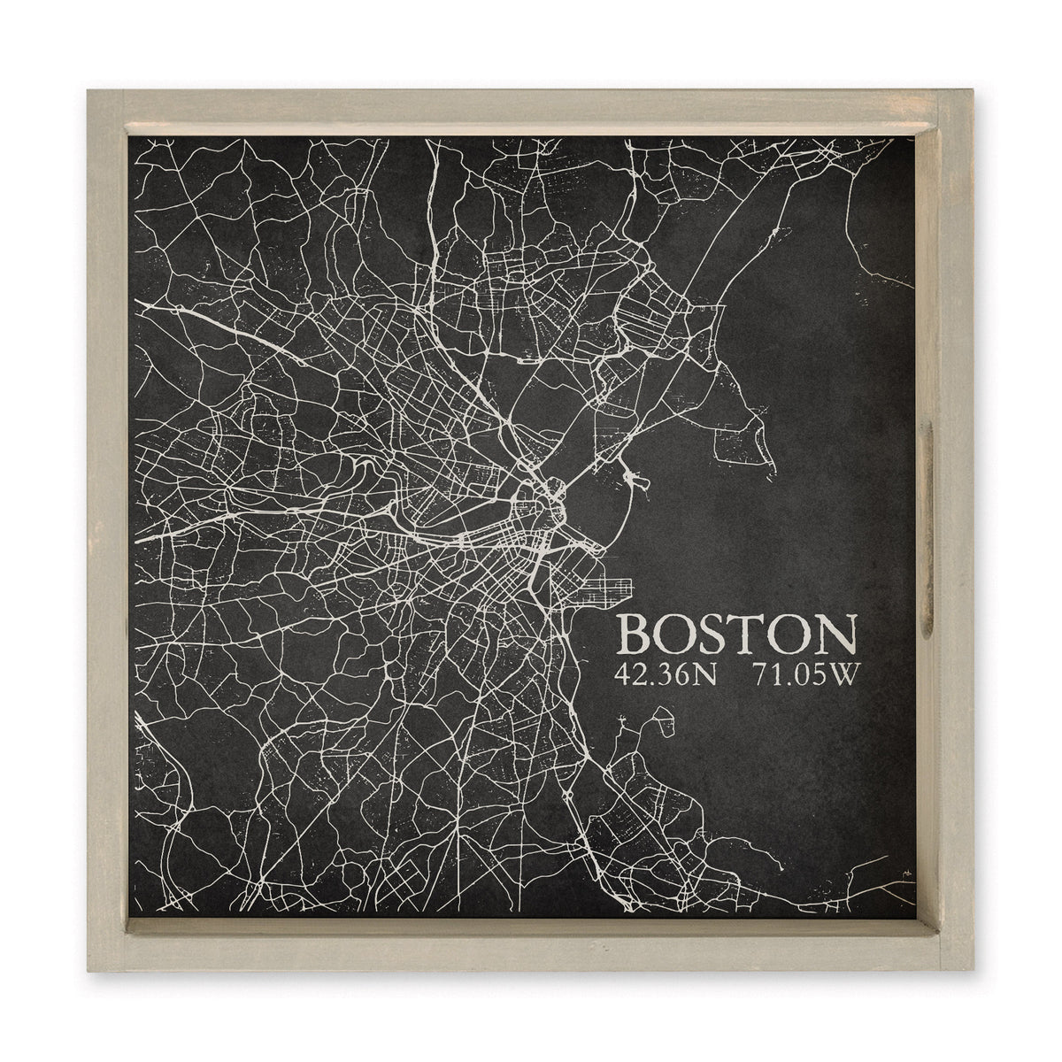 Boston Charcoal City Grid Coordinates Serving Tray