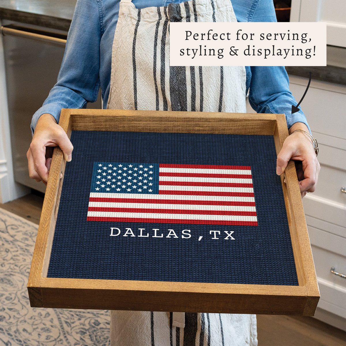 American Flag Printed Needlepoint Personalized Serving Tray