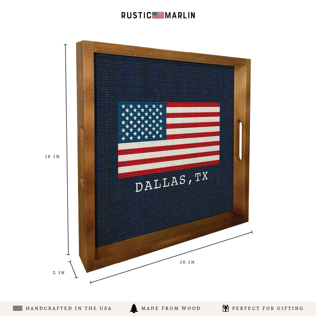 American Flag Printed Needlepoint Personalized Serving Tray