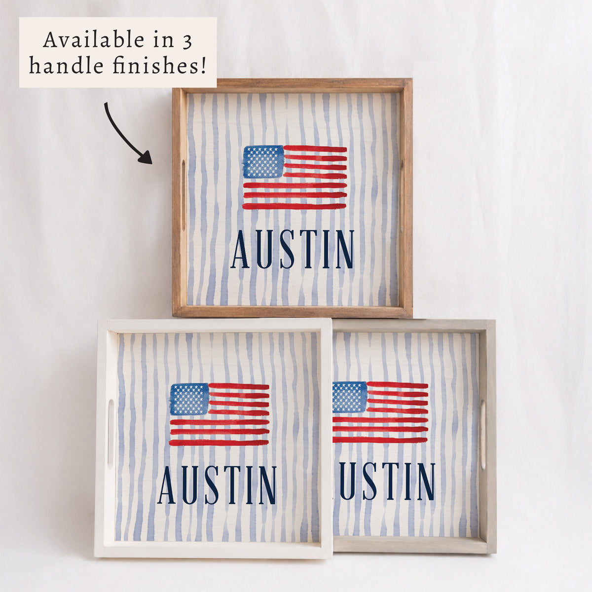 American Flag Watercolor Personalized Serving Tray