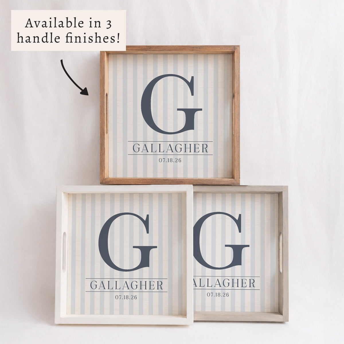 Initial Striped Personalized Serving Tray