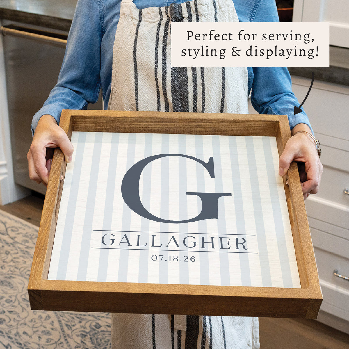 Initial Striped Personalized Serving Tray