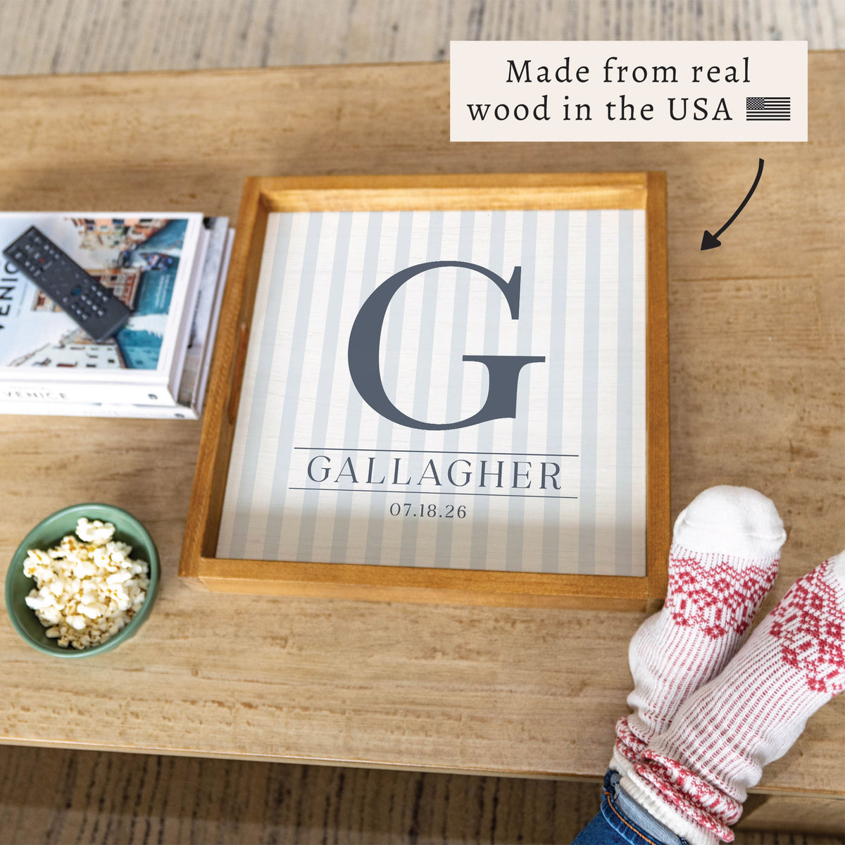 Initial Striped Personalized Serving Tray