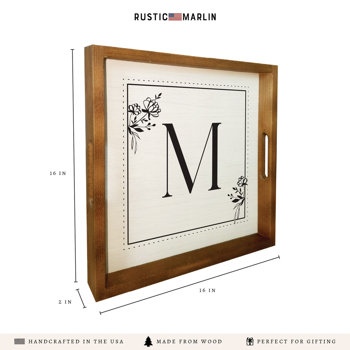 Classic Floral Initial Personalized Serving Tray