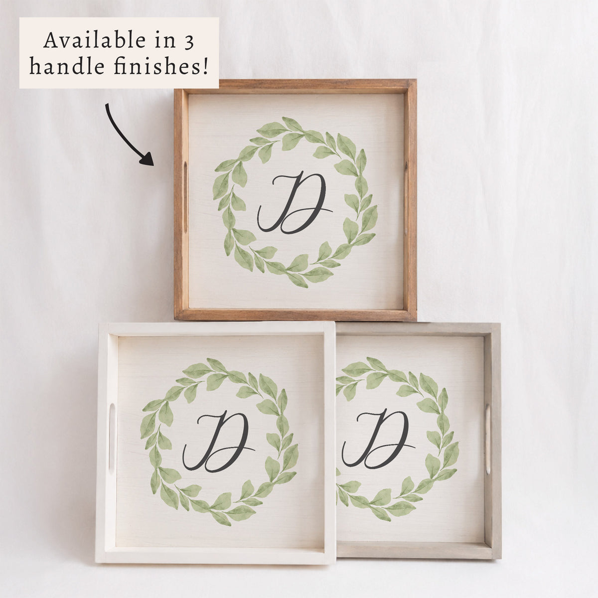 Greenery Laurel Initial Personalized Serving Tray