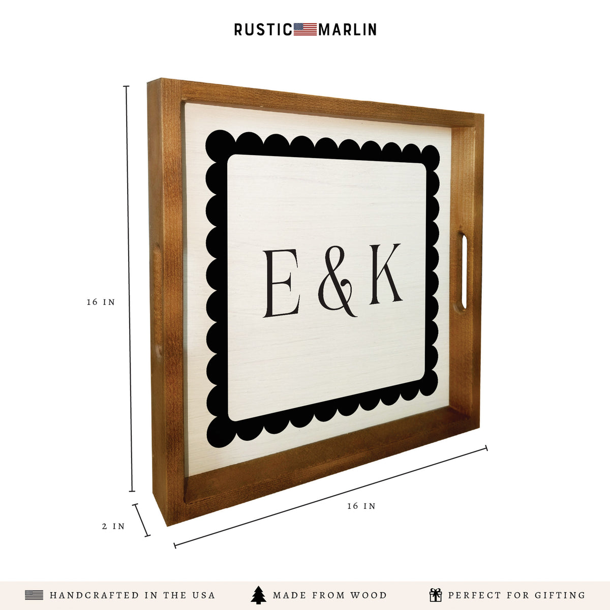 Scalloped Monogram Personalized Serving Tray