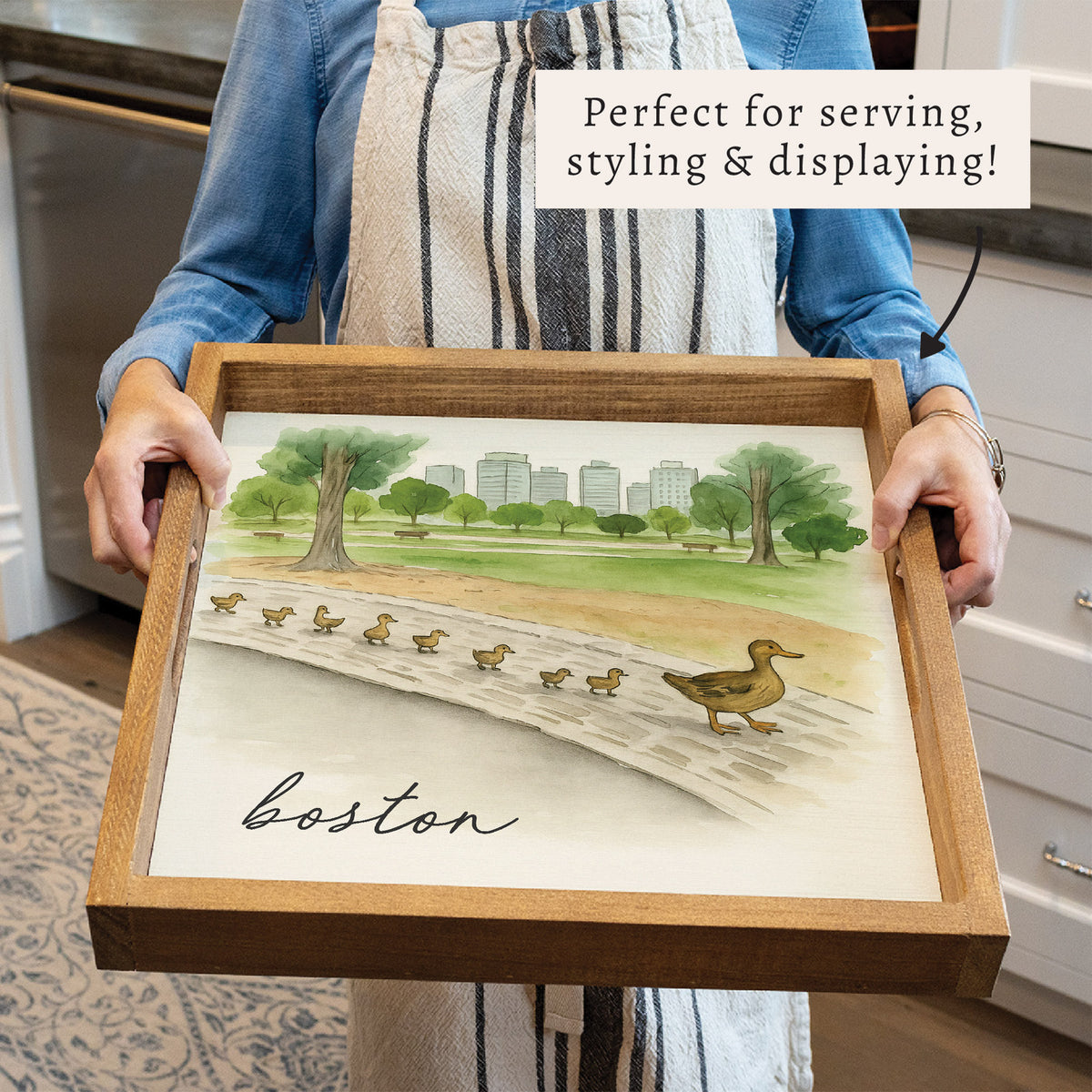 Boston Watercolor Ducklings Serving Tray