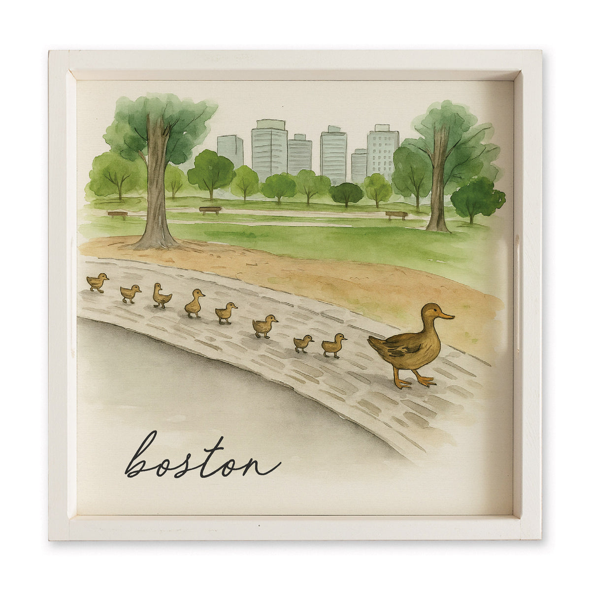 Boston Watercolor Ducklings Serving Tray