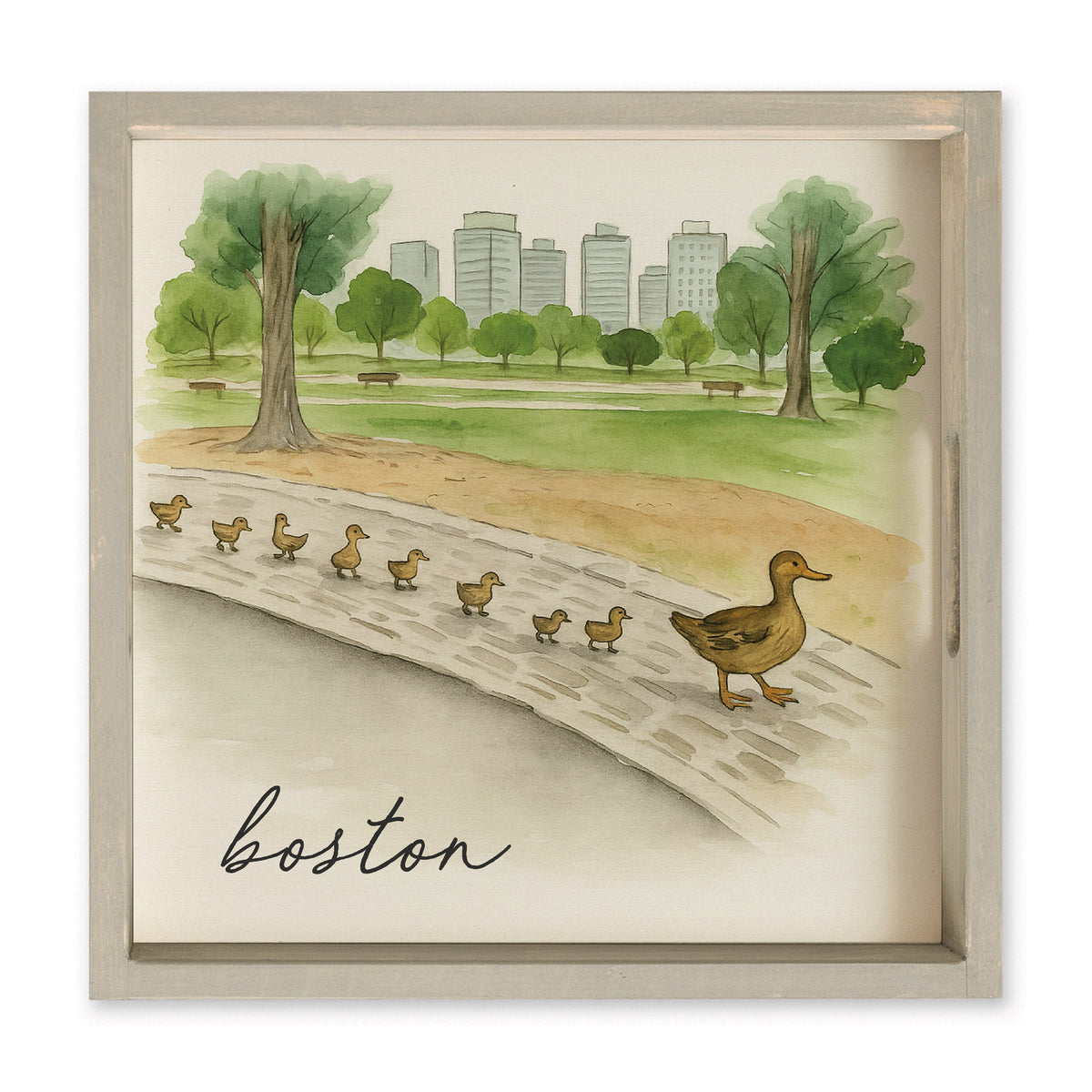 Boston Watercolor Ducklings Serving Tray
