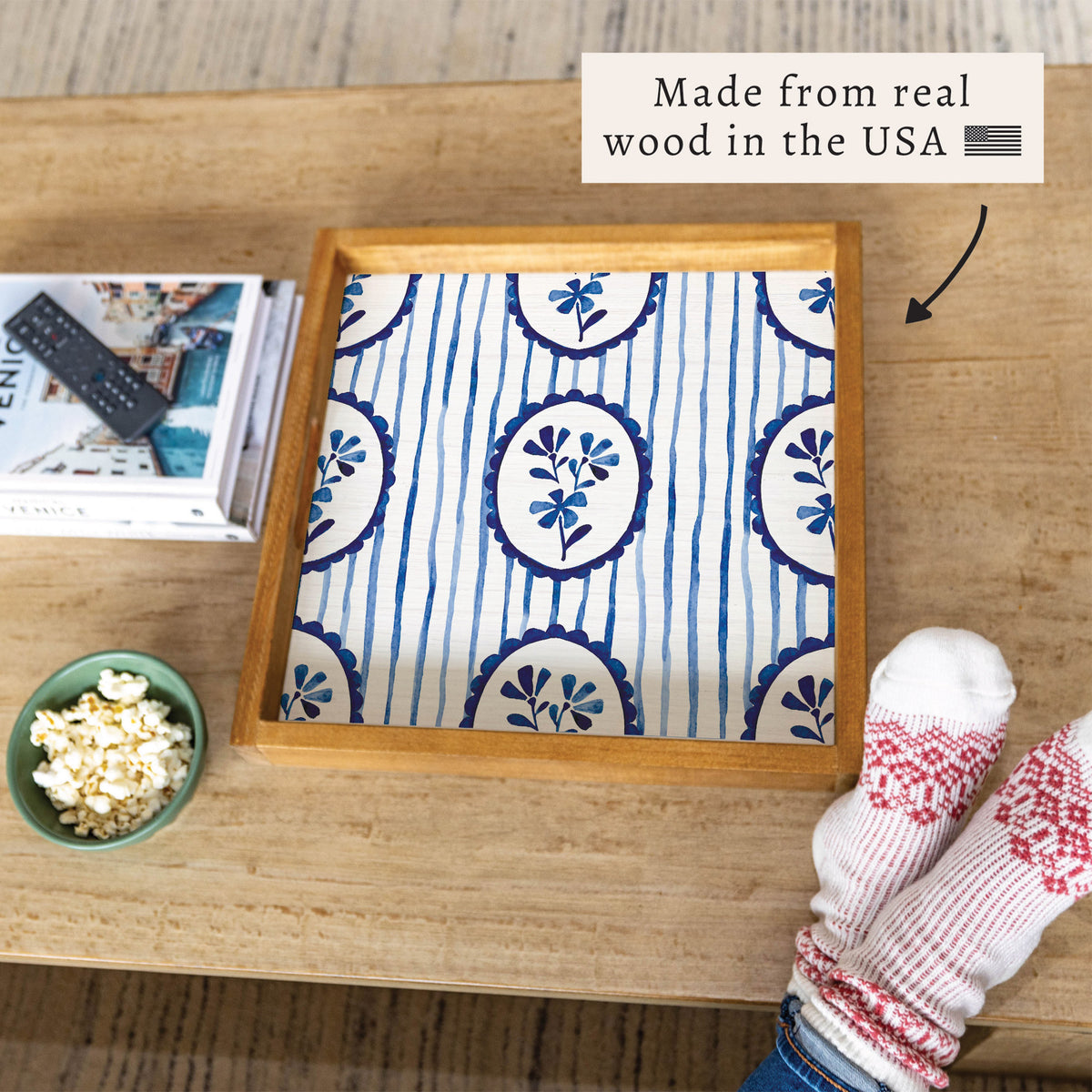 Indigo Bloom Serving Tray