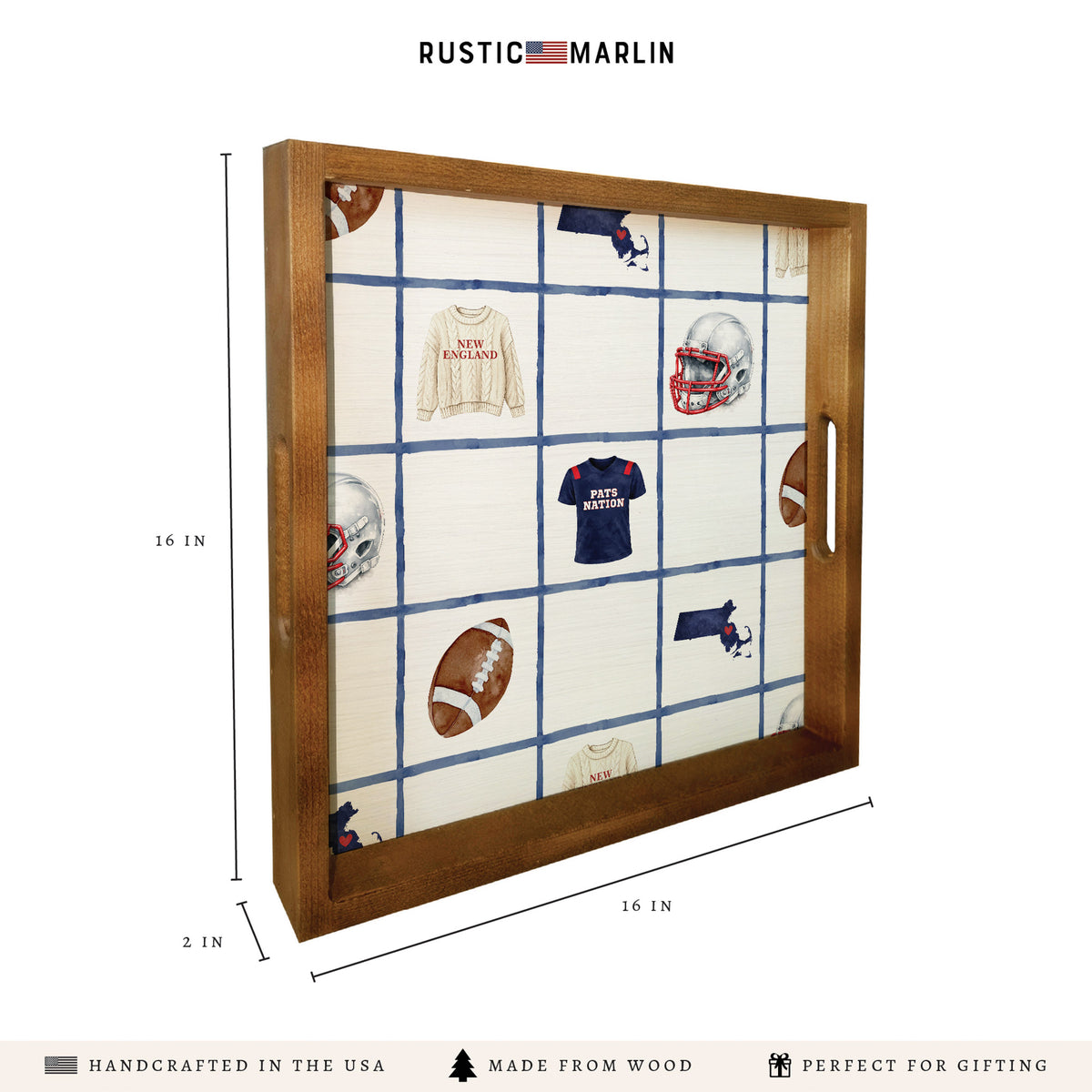 New England Football Icons Serving Tray